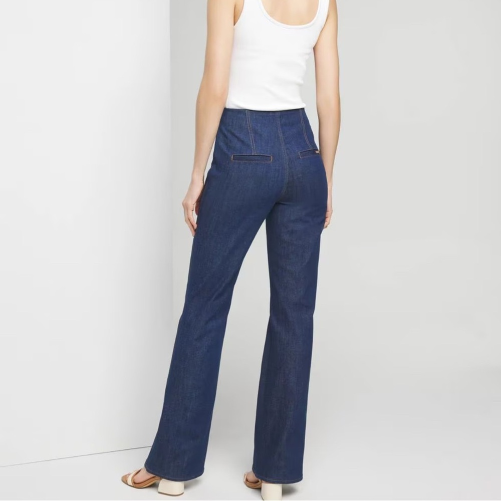 WHBM Extra High-Rise Sculpt Denim Trouser Dark Wash - Picture 2 of 8